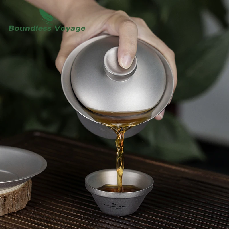 Boundless Voyage Titanium Gaiwan Kung Fu Tea Cup with Lid and Mini Cups Lightweight Tea bowl Portable Travel Tea Set Ti3142D