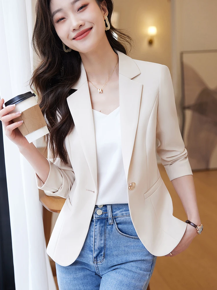 

Milk White Women's Suit Jaet Casual Slim Fit Spring Autumn New Sle High-End Feel Small Ladies Busin Casual irt