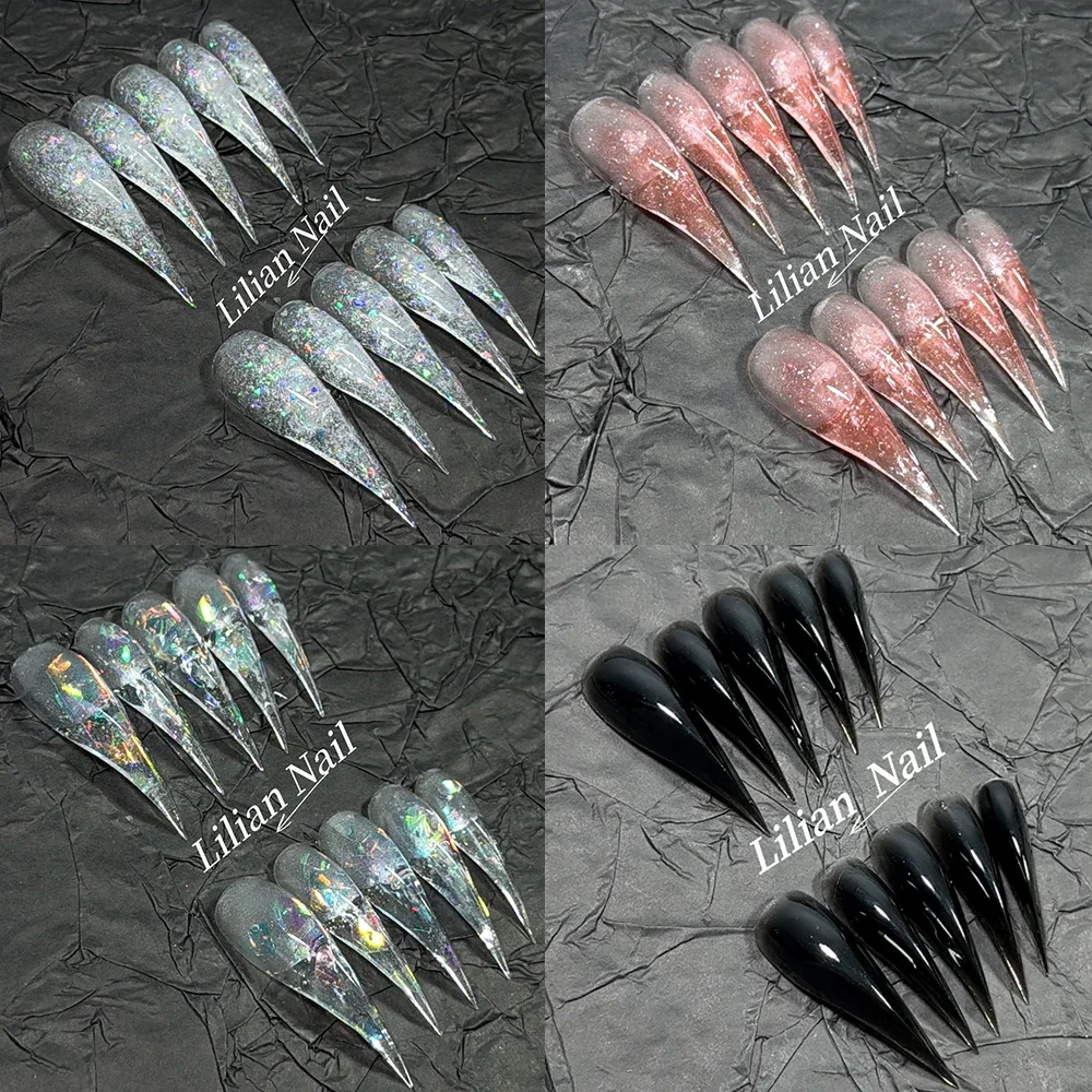 

10Pcs Y2K Dragon Shape Claw Handmade Long Press On Nails Colorful Glitter Sequins Bowknot Gradients Detachable False Nails