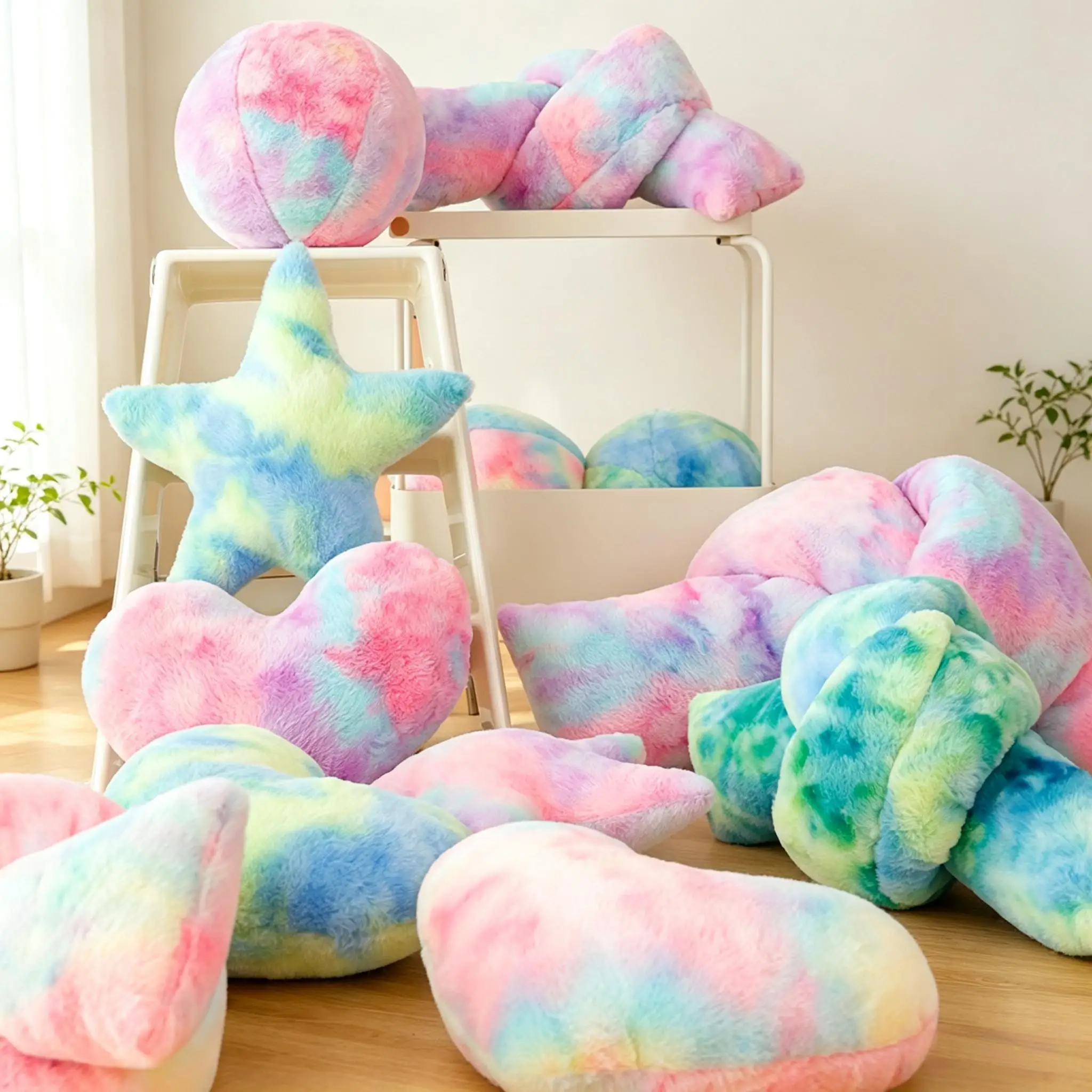 Cute Twisted‑Knot Star Heart Plush Toy Pastel Rainbow Pillow Home Decor Sofa Cushion Stuffed Doll Kids Boys Girls Birthday Gift