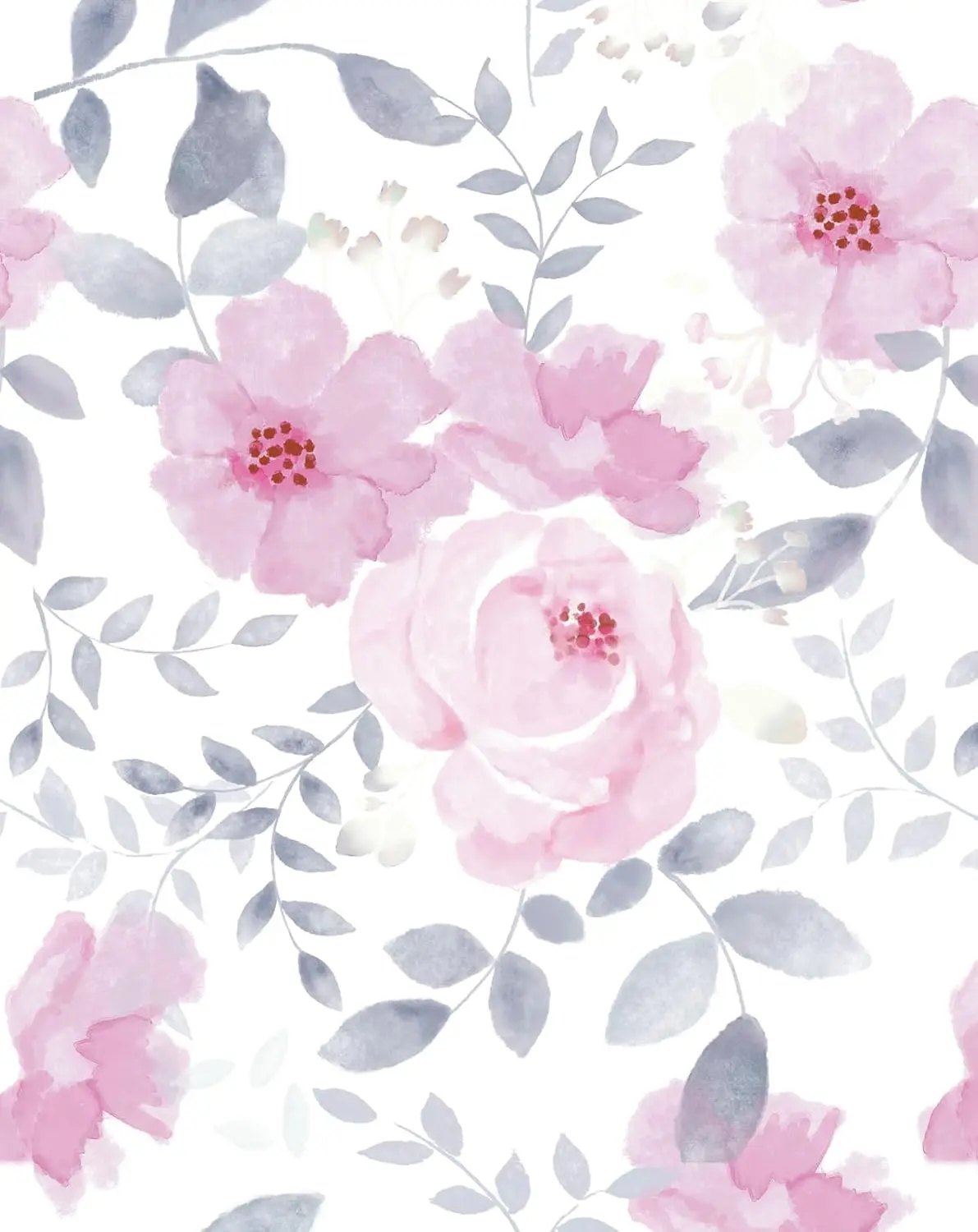 Floral Peel and Stick Wallpaper Watercolor Pink Flower Self Adhesive Wallpaper Removable Contact Paper for Cabinet Kids Nursery