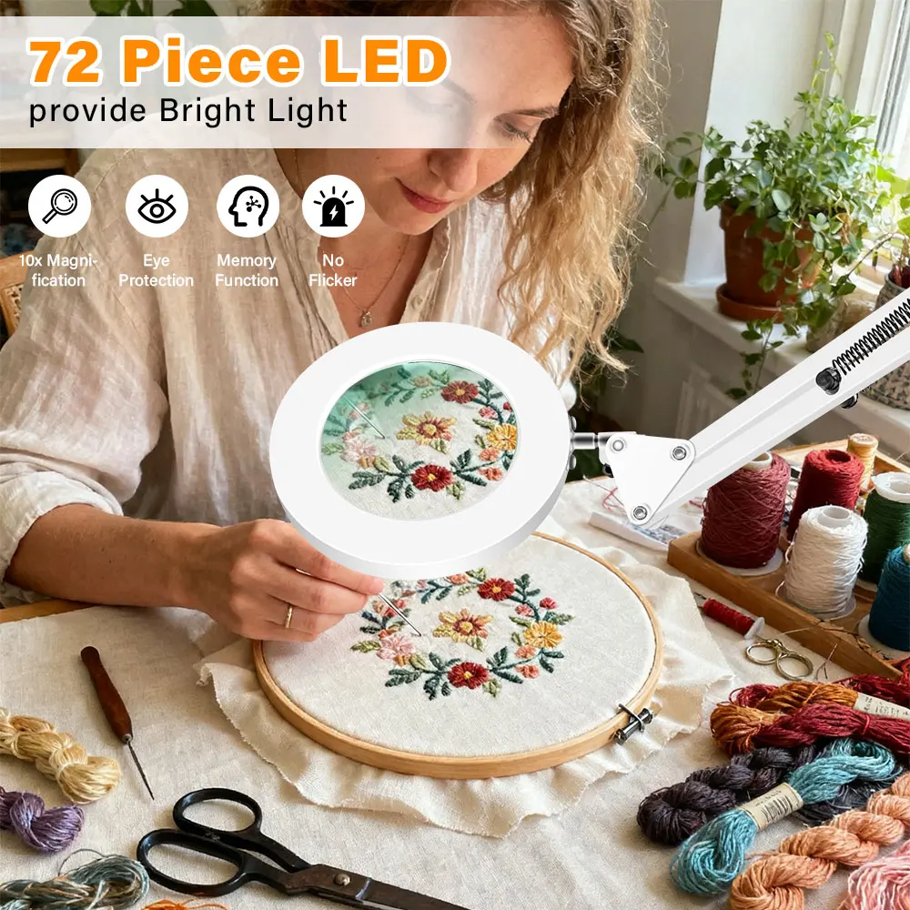 

3-Segment Extra-long swing Magnifying Glass Lamp with 3 Color Adjust LED Lights Reading Table Lamp for Welding Repair Close Work