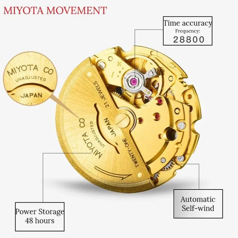 IW Carnival Orologi di lusso con specchio in zaffiro sintetico per uomo Movimento meccanico automatico Orologio da uomo in oro stile business semplice