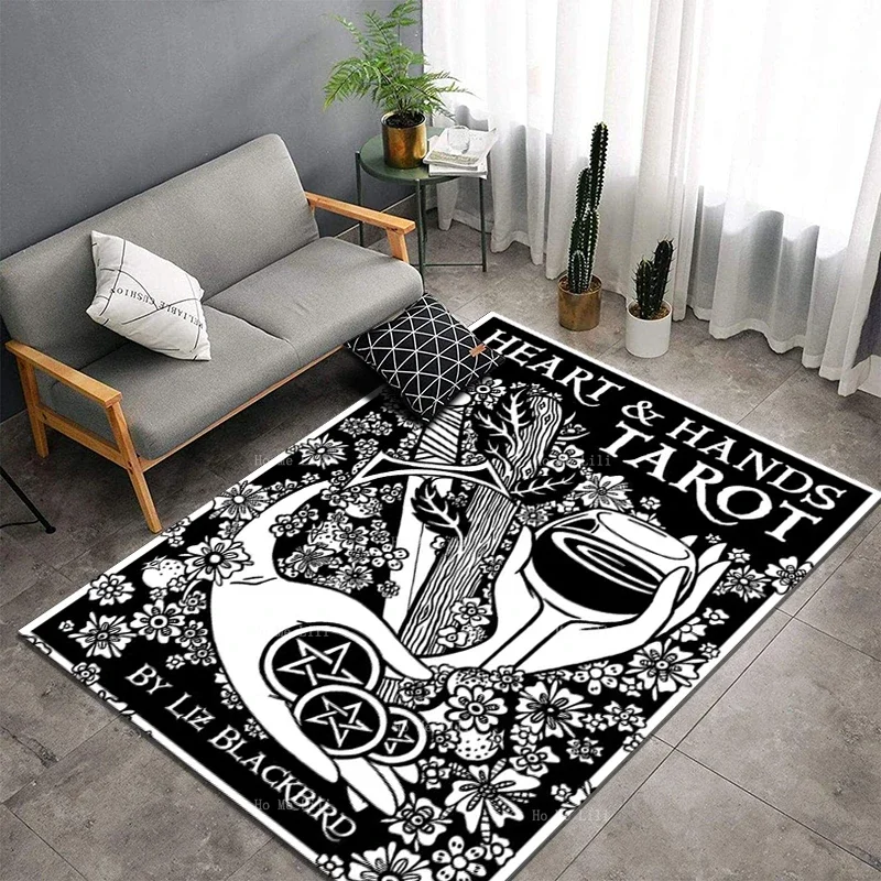 Unique Carpet Heart And Hands Tarot Classic Black White Abstract Art Kandinsky Yellow Red Blue Flannel Floor Rug By Ho Me Lili