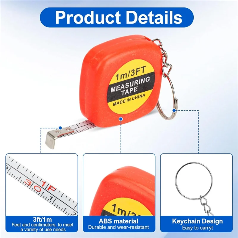 

ABFU-80 PCS Keychain Tape Measure Small Tape Measure Keychains, 3 Ft Measuring Range Mini Retractable Measuring Tape