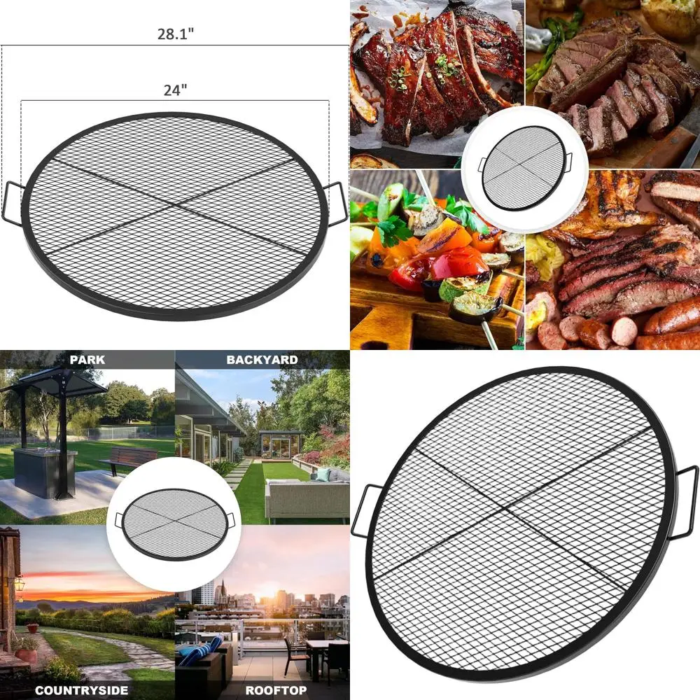 

Durable 24 Round X-Mark Fire Pit Grill with Support Wire for Outdoor Cooking and Camping