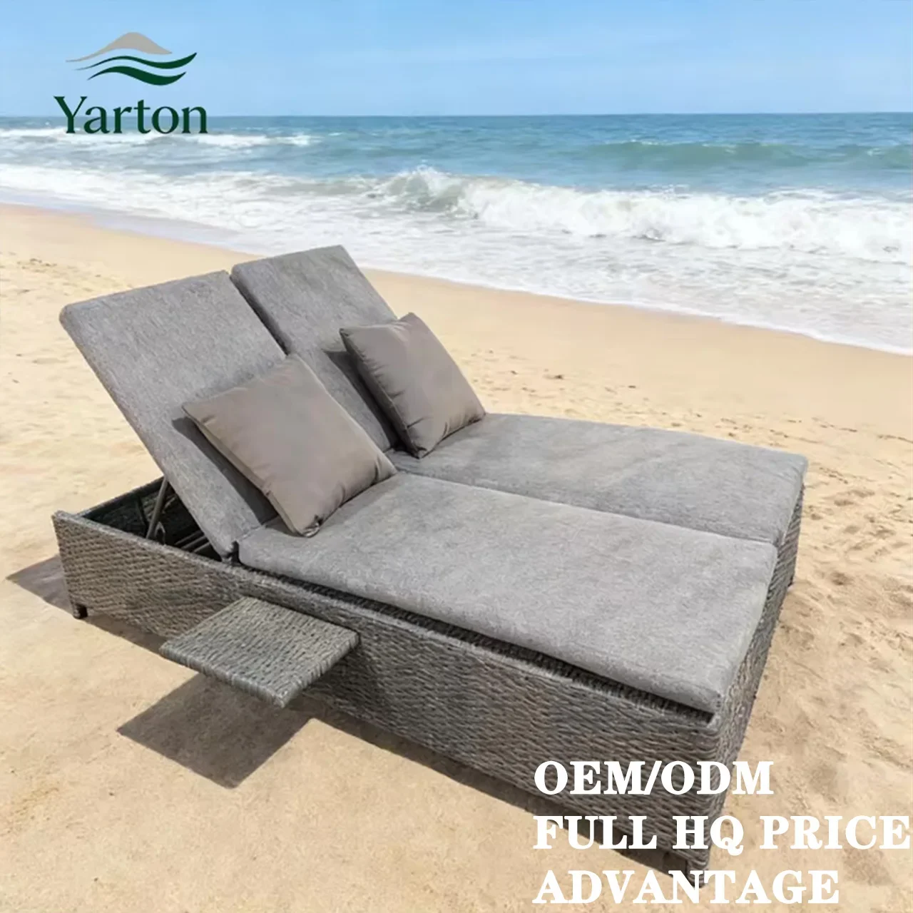 Custom Modern Outdoor Furniture Waterproof Weather Resistant PE Rattan Double-seater Extendable Armrest Table Lounge Chair
