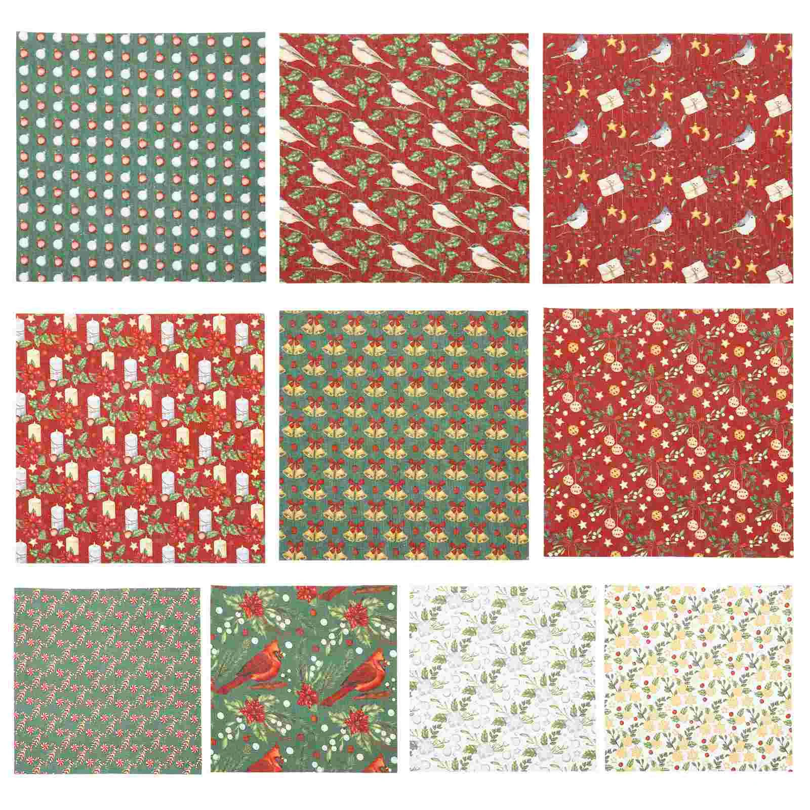 10 Sheets Christmas Bells Patchwork Fabric Squares Cloth Box Decorative Fabrics Cotton