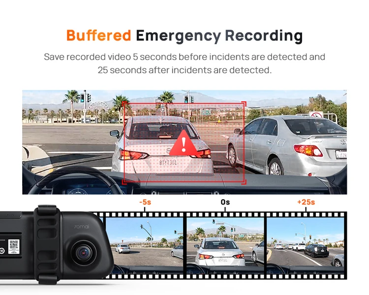 70mai Rearview Dash Cam S500 9.35'' Touch Screen 70mai S500 Car DVR 3K Super Capacitor Dual-Channel HDR Voice Control 24H Park
