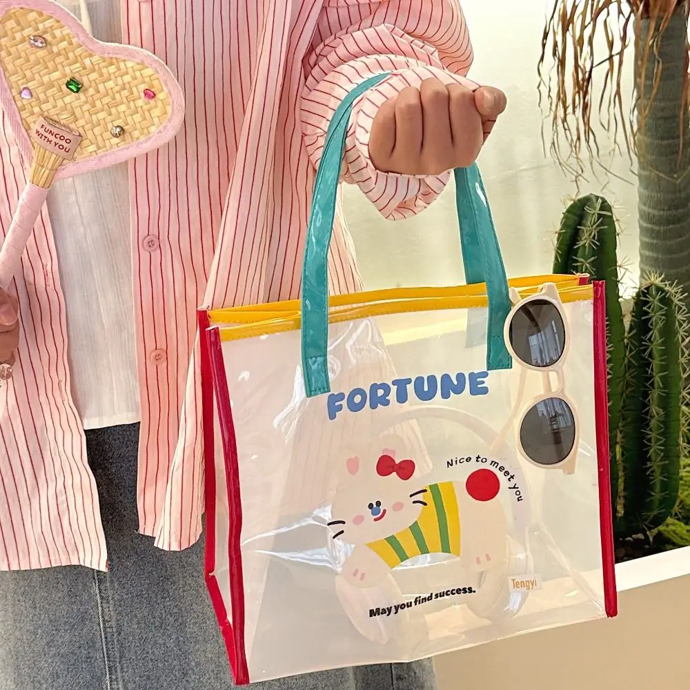 

Fashion Waterproof Jelly Beach Bag Kawaii Large Capacity PVC Beach Bag Summer Cartoon Print Transparent Shoulder Bag Fitness Bag