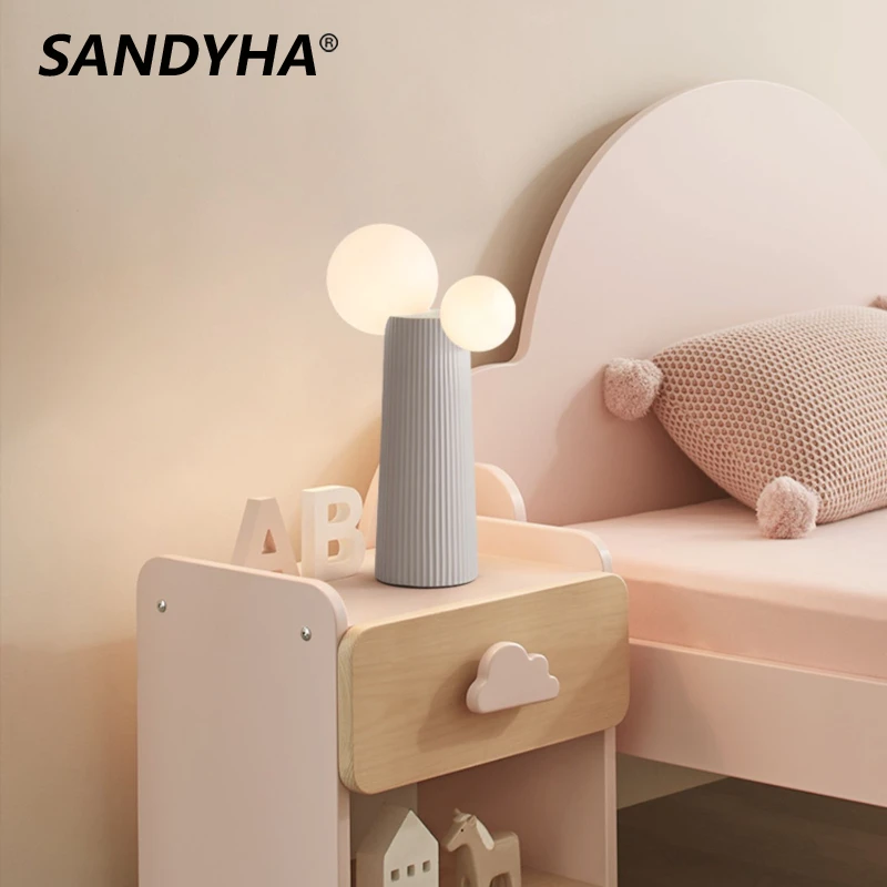 SANDYHA Nordic Table Lamps for Bedroom Bedside Lamp Cactus Design Glass Ball Led Light Dining Table Lighting Living Room Decor