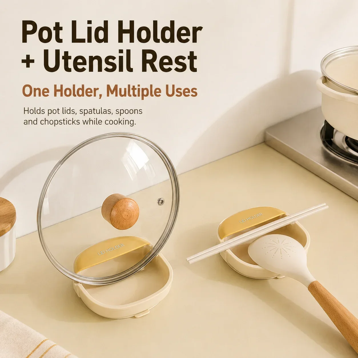 Kitchen Multifunctional Pot Lid Holder Silicone Suction Cup Spoon Rest PP Drain Rack Wall Mounted Kitchen Organizer