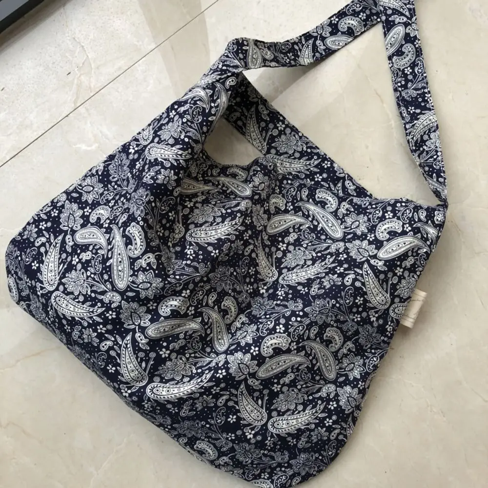 Portable Cotton Shopping Bag Bandanna Print Open Pocket Handbags Reusable High-capacity Books Bag Travel