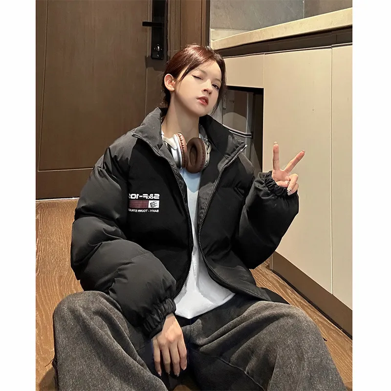 

American High Street Letter Print Cotton Jaet Men's Winter Oversize Warmth Outerwear Trendy Loose Thiened Top