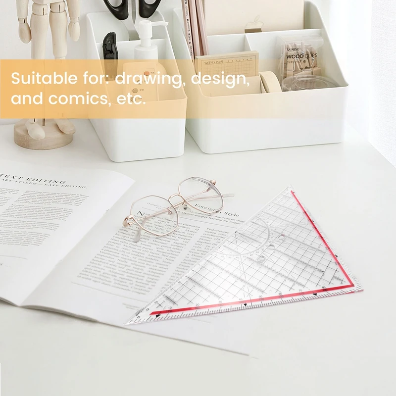 30CM Drawing Triangle Ruler Multi-Function Drawing Design Ruler with Handle Protractor Measurement Ruler Stationery-DTA9