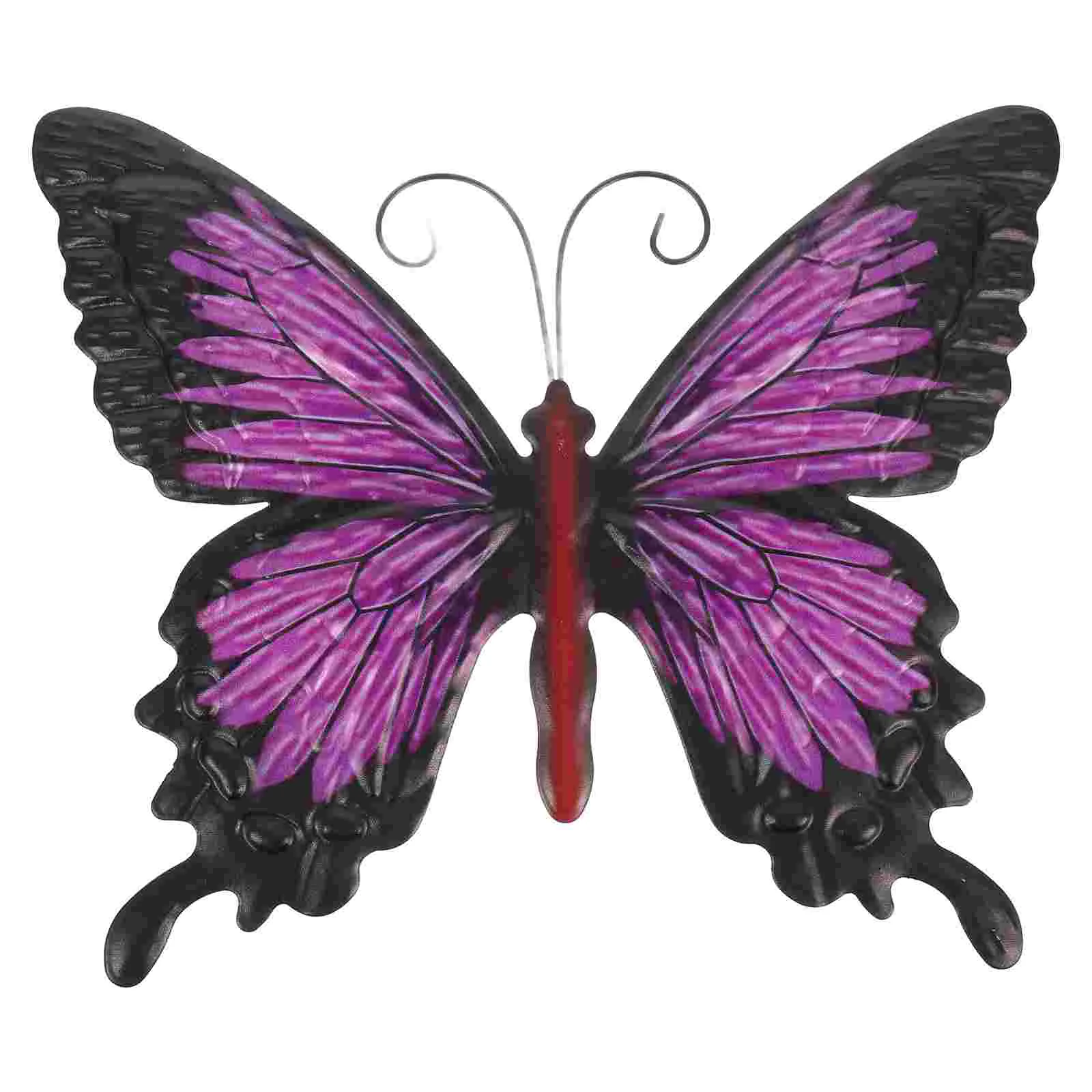 

Wrought Iron Butterfly Pendant Garden Wall Adornment Metal Purple Decorations for Outdoor