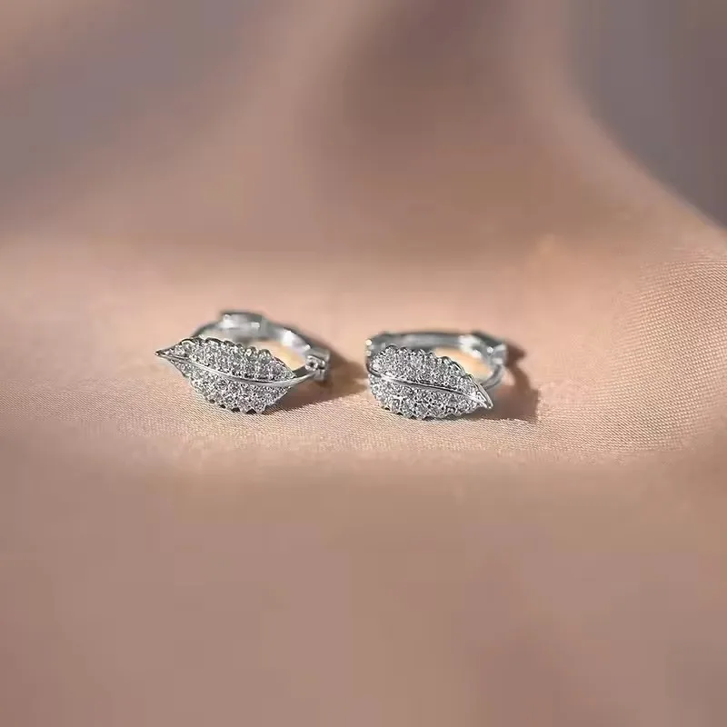 Compact Exquisite Leaf Shaped Silver Earrings Women Featuring Unique Fashionable Design Subtle Refined Style for Women