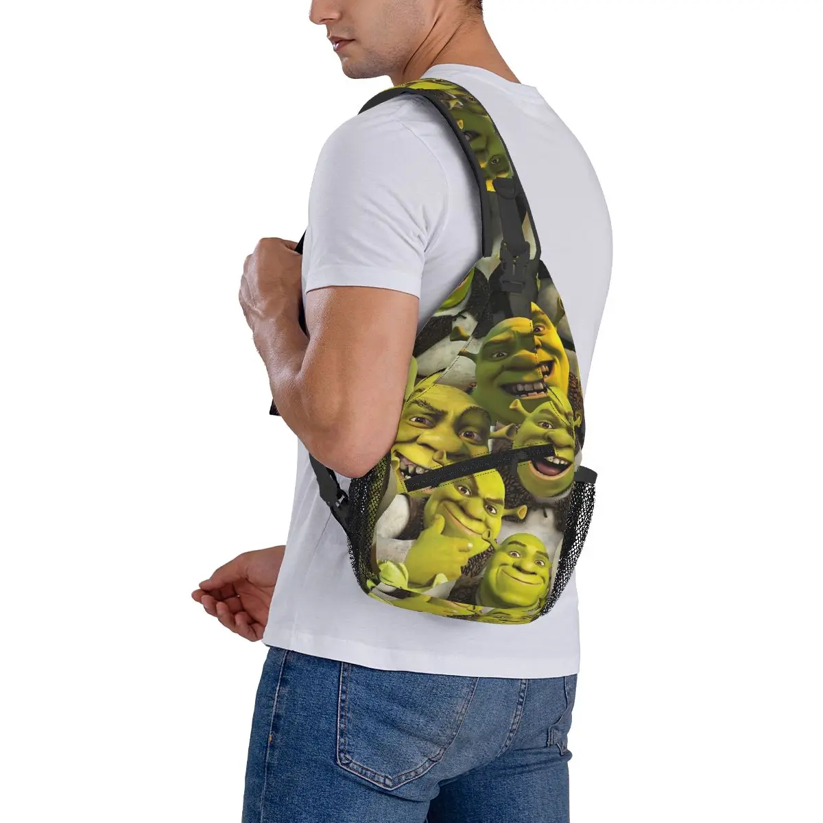 S-Shrek-Sac à dos à bandoulière pour homme, sac de poitrine de voyage, sac à dos de randonnée, sac à bandoulière à la mode, poudres initiées