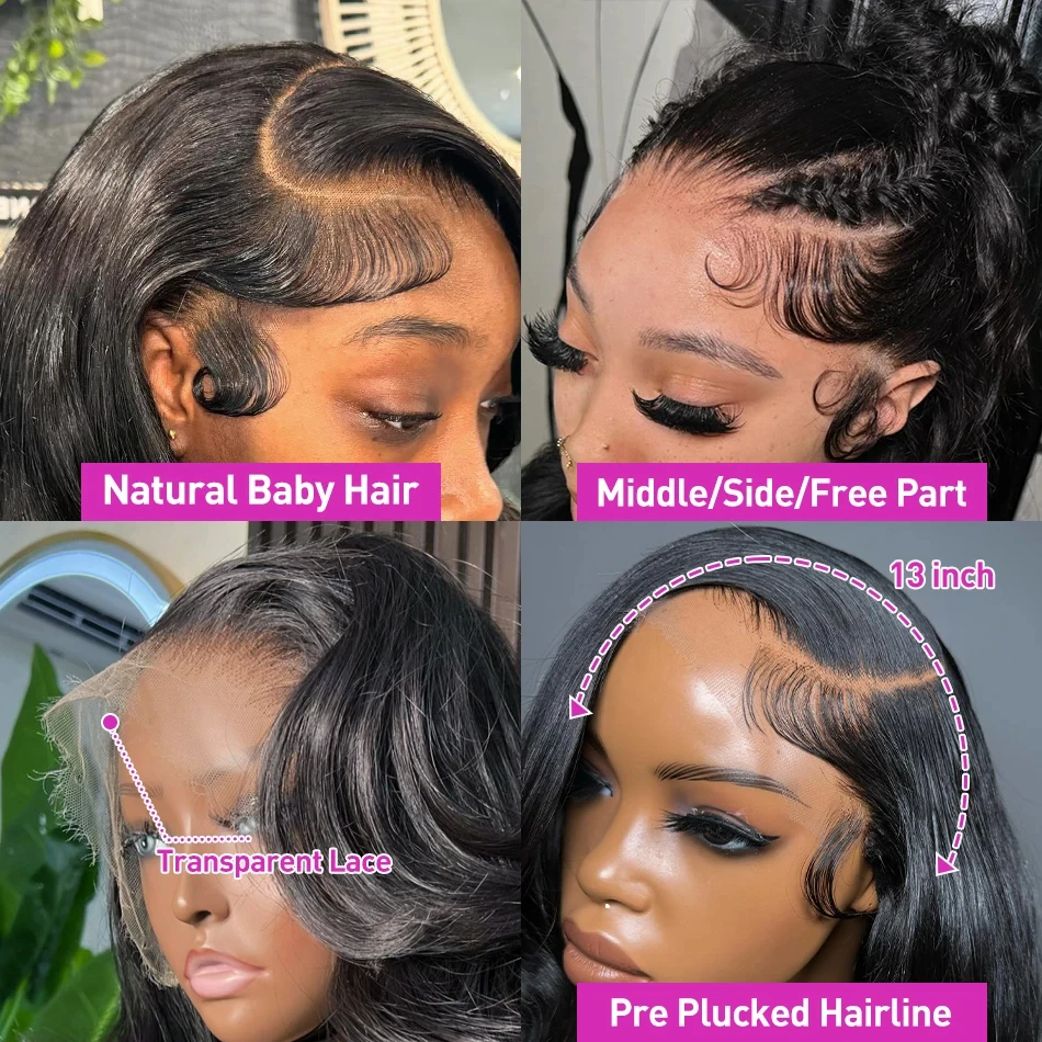 Body Wave Lace Front Human Hair Wigs 180 Density Brazilian Hair 13x4 Lace Frontal Wig For Women Pre Plucked With Baby Hair