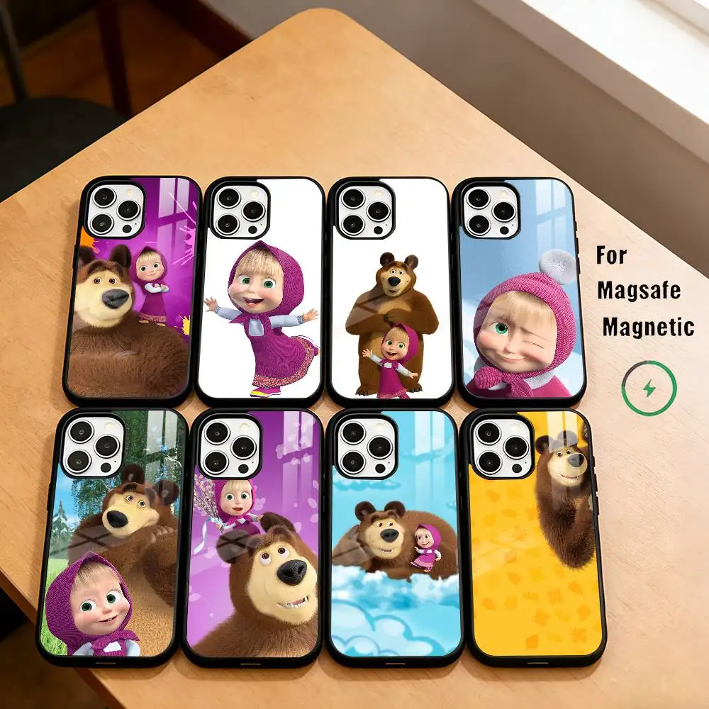 

C-Cute and funny Masha the Bear Phone Case For iPhone17,16,15,14,13,12,11 Plus,Pro Magnetic with Magsafe Wireless Charging