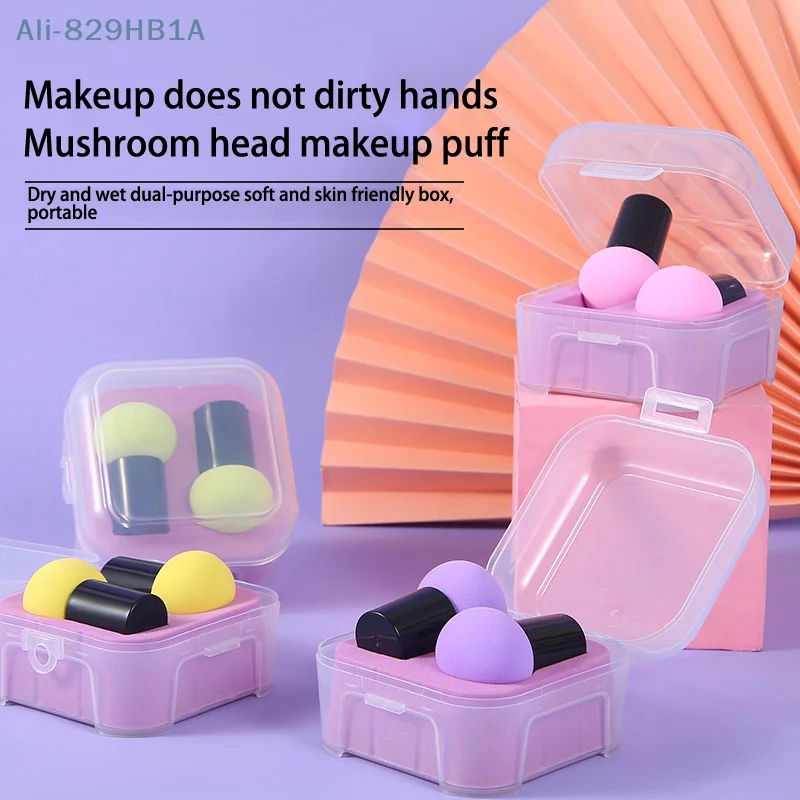 2 Stks/set Paddestoel Hoofd Make-Up Puff Luchtkussen Beauty Handvat Cosmetische Ei Droge En Natte Dual-Use Super Zachte Make-Up Spons Met Doos