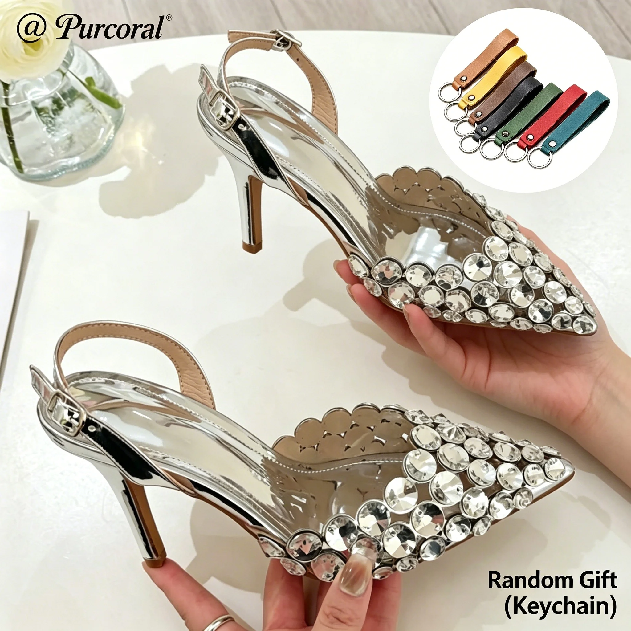 

Purcoral 2026 New European and American Summer Style Sexy Pointed Rhinestone Sandals High Heels Sexy Toe Caps