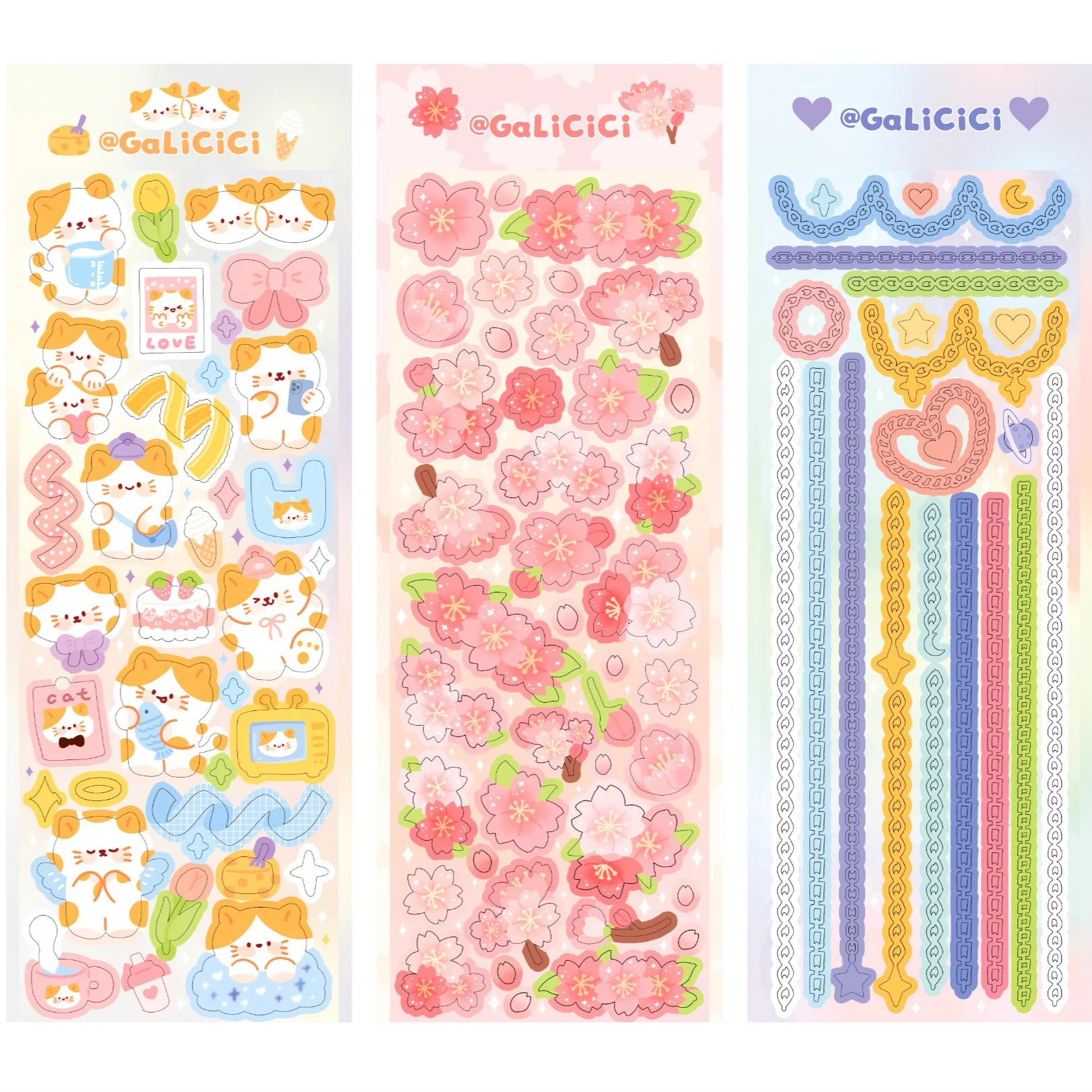 Galicc Original Cute Cat Cherry Blossom Laser Sticker Scrapbooking Decorative Sticker Idol Card Manual Diary Kawai Stationery