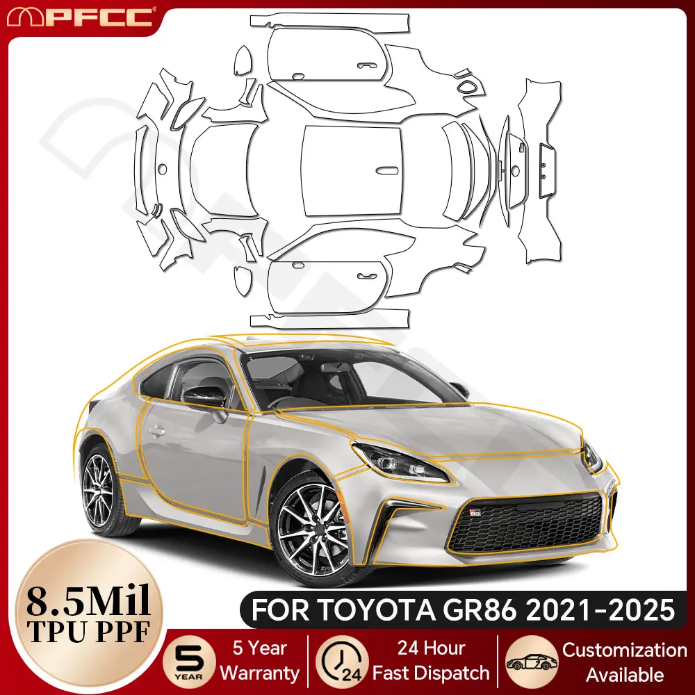 

For Toyota GR86 2021-2025 8.5Mil TPU Paint Protection Film Car Body Bumper Pre-cut PPF Bra Clear Anti-scratch Resistant Kit