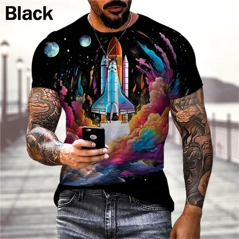 

Summer Men's Clothing Rocket 3D Printing T-shirt Casual Personality Men's And Women's Short-sleeved Fashion Street T-shirts Tops