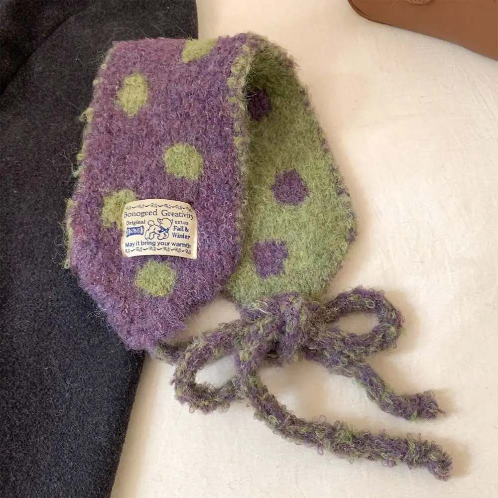 

Trendy Polka Dot Wool Strappy Earmuffs Thicken Double Side Knitted Ear Warmer Windproof Keep Warm Bandage Earlap Daily