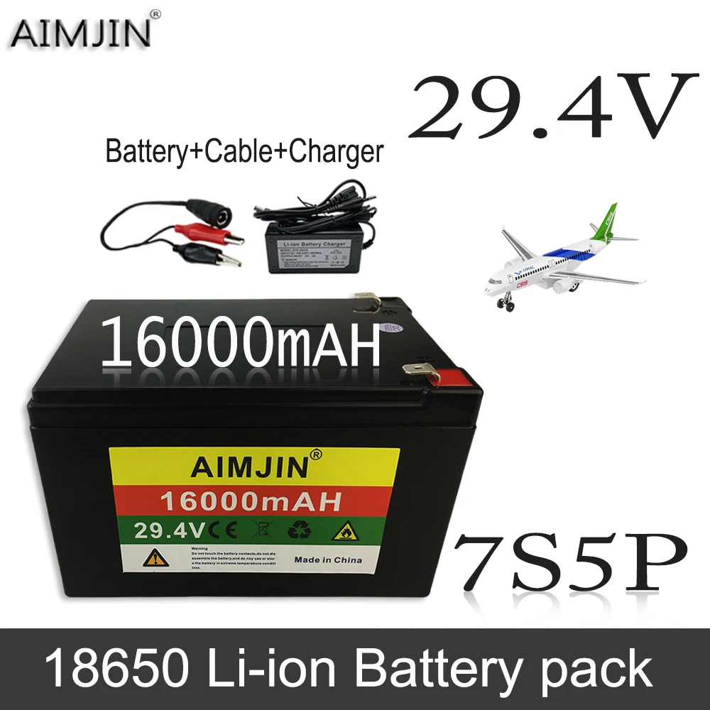 7S5P-29.4V-16000mAh 리튬 이온 배터리 팩, 농업용 스프레이, 스테레오, 야외 태양광, 어린이 전기 자동차 및 충전기