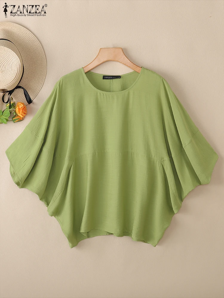 

2025 Summer Fashion Half Sleeve Solid Blouse ZANZEA Women Elegant Work OL Shirt Casual O Neck Loose Tops Female Chemise Mujer