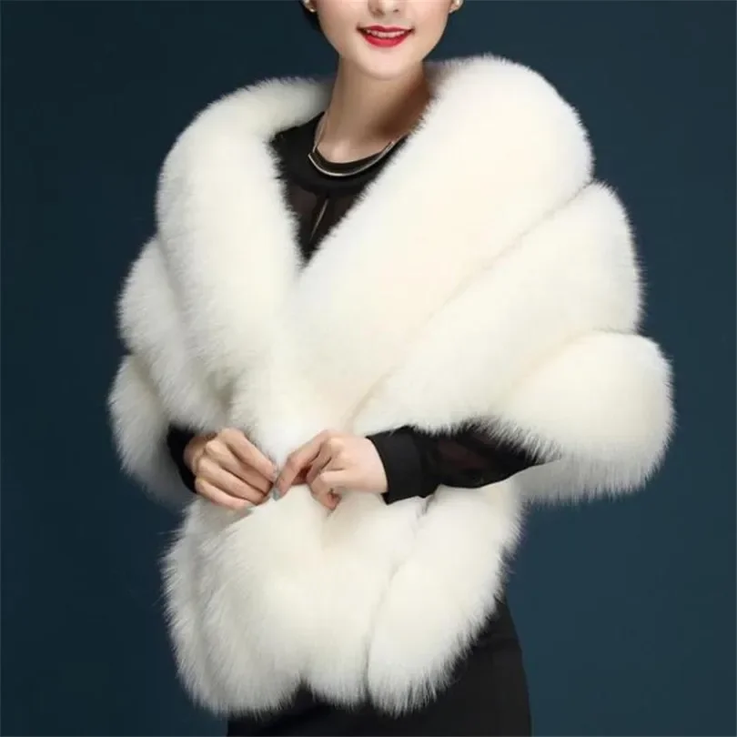 2025 Winter Faux Coats luxury fox fur imitation mink fur poncho bridal wedding dress shawl cape women vest fur coat 135-175CM