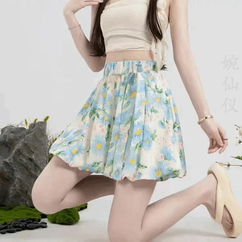 

Новинка 2023 года, летние повседневные шорты, женская коллекция, цветочный бутон, фонарь, большая высокая талия, милая верхняя одежда с принтом, юбка с цветочным принтом