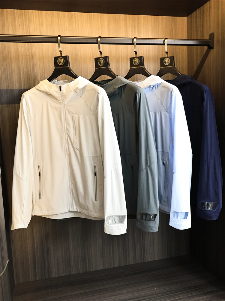 

Легкий Cool Sensation UPF50, мужской спортивный костюм на открытом воздухе, лето 2029, роскошный коврик, шляпа, дизайн, длинное тонкое пальто све