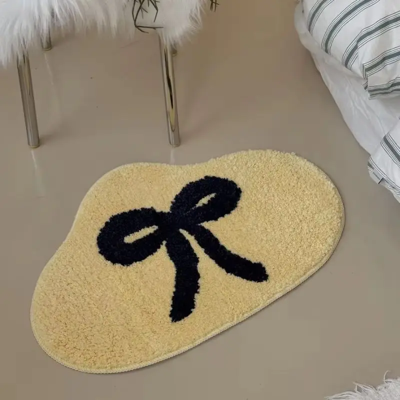 VIKAMA Cloud Floral Bath Mat Soft Fluffy Non Slip Cream Rug Minimalist Black Flower Absorbent Shower Bedroom Doormat Decor