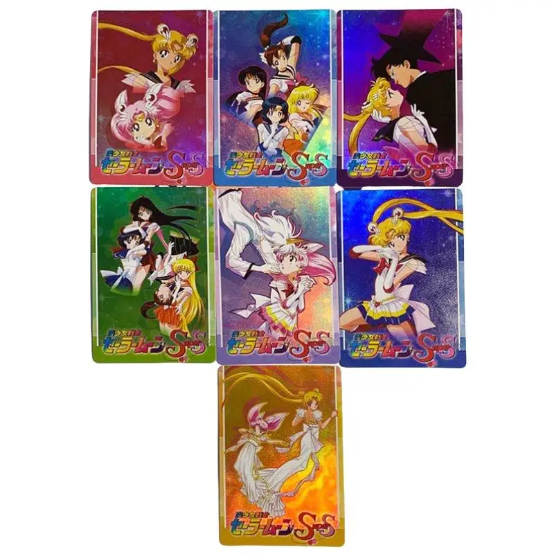

7 листов Сейлор Мун SS флэш-карта Цукино Усаги Мизуно Ami Kino Макото серии Diy Аниме Коллекция Экшн-игрушки Фигурки Подарки
