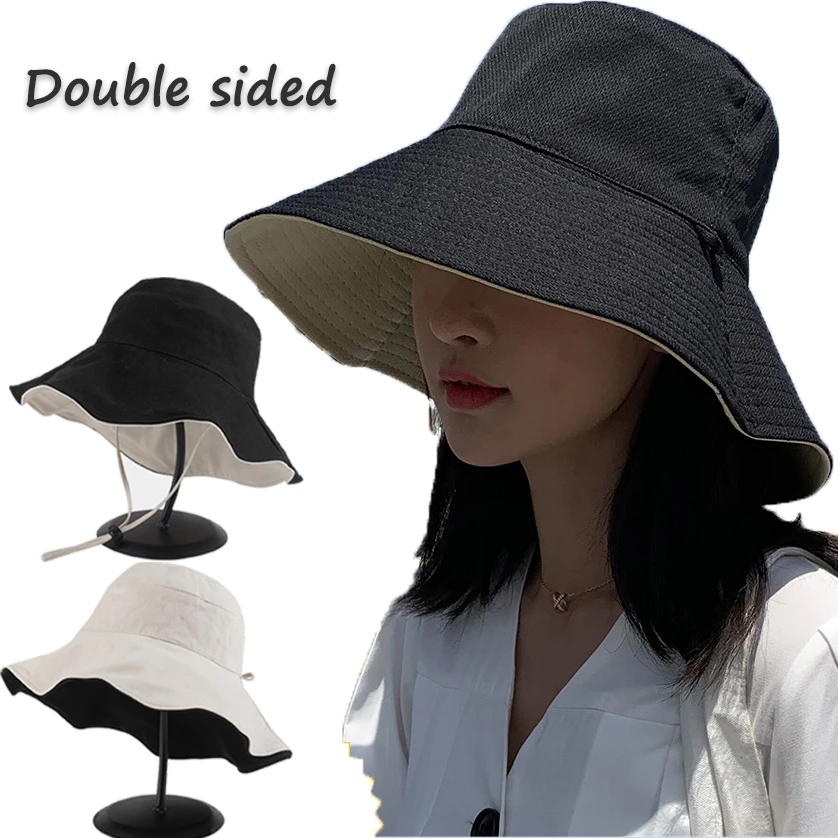 Double-sided Foldable Bucket Hat for Women Girls Summer Sun Hat Fisherman Visor Cap Anti-UV Wide Brim Sunscreen Hats Cotton Caps