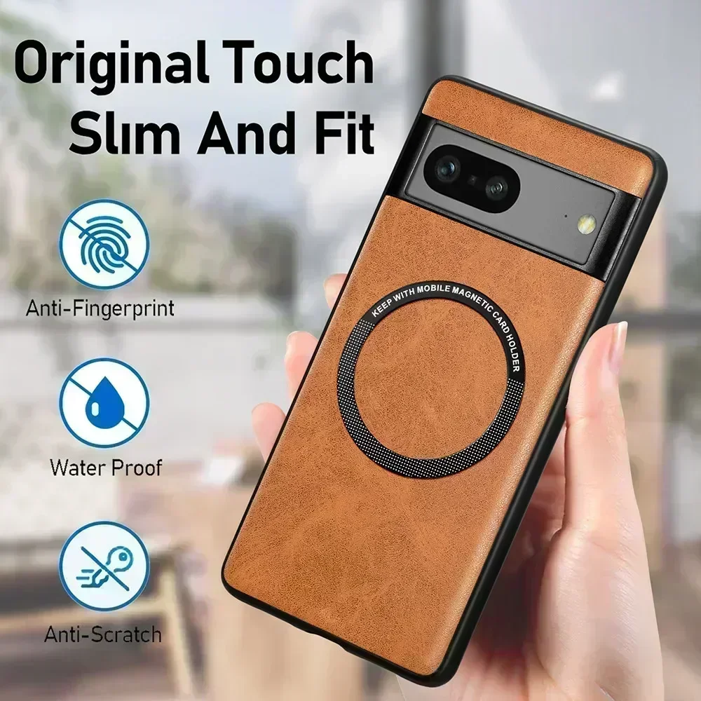 For Google Pixel 7 Pro Case Skin Feel Leather Protection Cover Googl Goole Pixel7Pro Pixel7 7Pro Charging Magnet Back Hard Coque