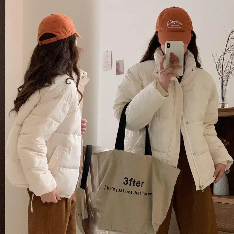 

Korean Women Cropped Parkas Fashion Streetwear Thick Warm Puffty Jacket Winter Casual Female All Match Loose Down Coats