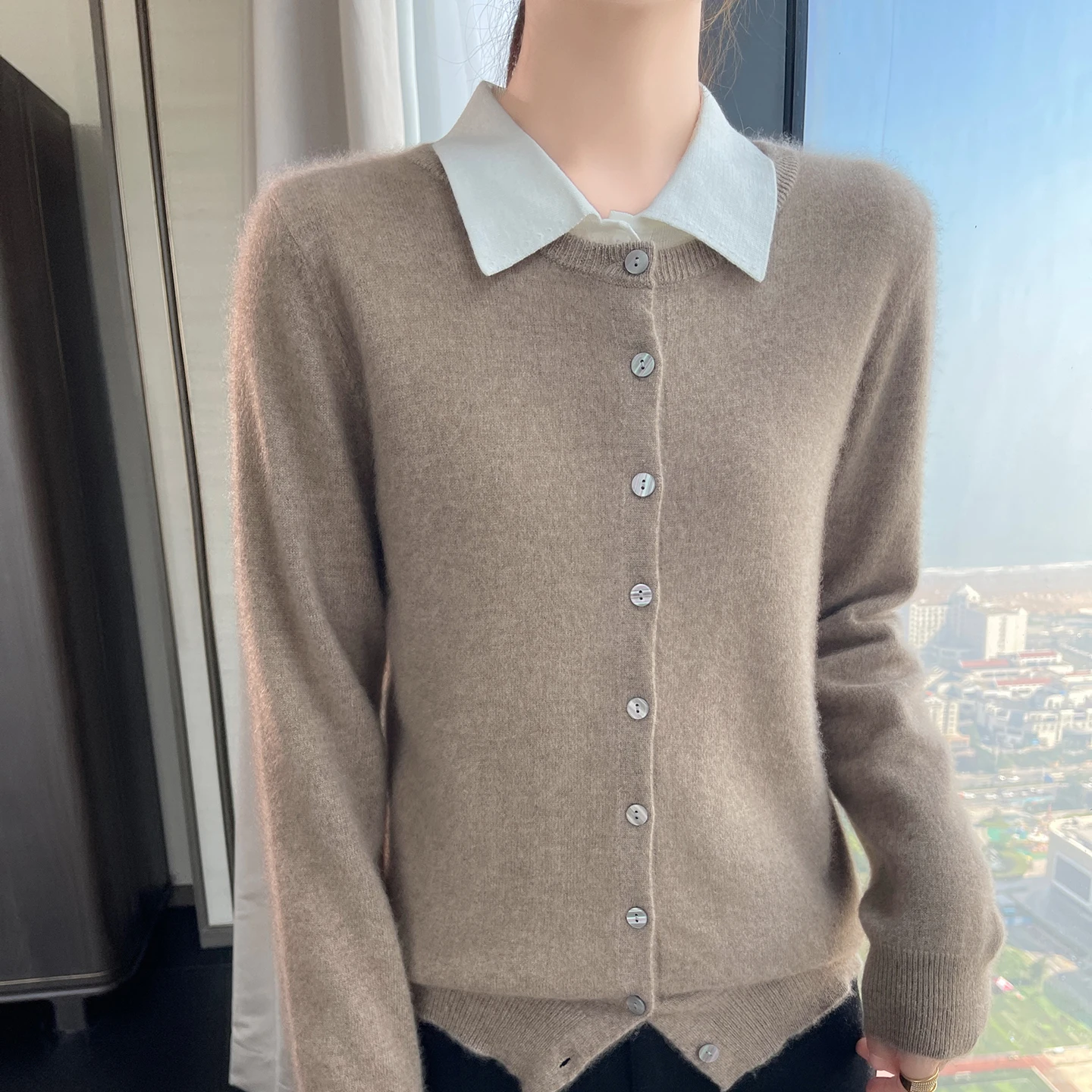 

Осенне-зимний женский кардиган, свитер из 100% кашемира, повседневный вязаный свитер с круглым вырезом, свободный топ, базовая универсальная рубашка