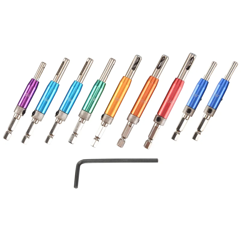 

75STO-Self Centering Drill Bit Kit 1/4Inch Hex Shank Vix Bit, 5/64In To 1/4In Center Drill Bit Set Custom Hinge Drill Bit Set Ki