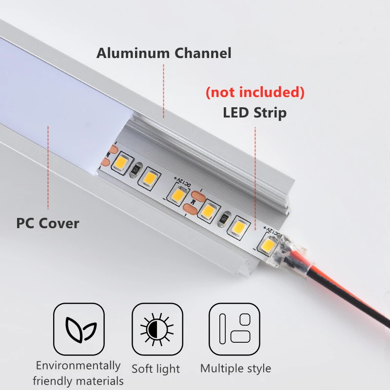 0.5m/1m 1612 profil aluminiowy LED styl YW wpuszczany czarny srebrny kanał dekoracja wnętrz liniowy diody na wstążce lampa na barek szafki