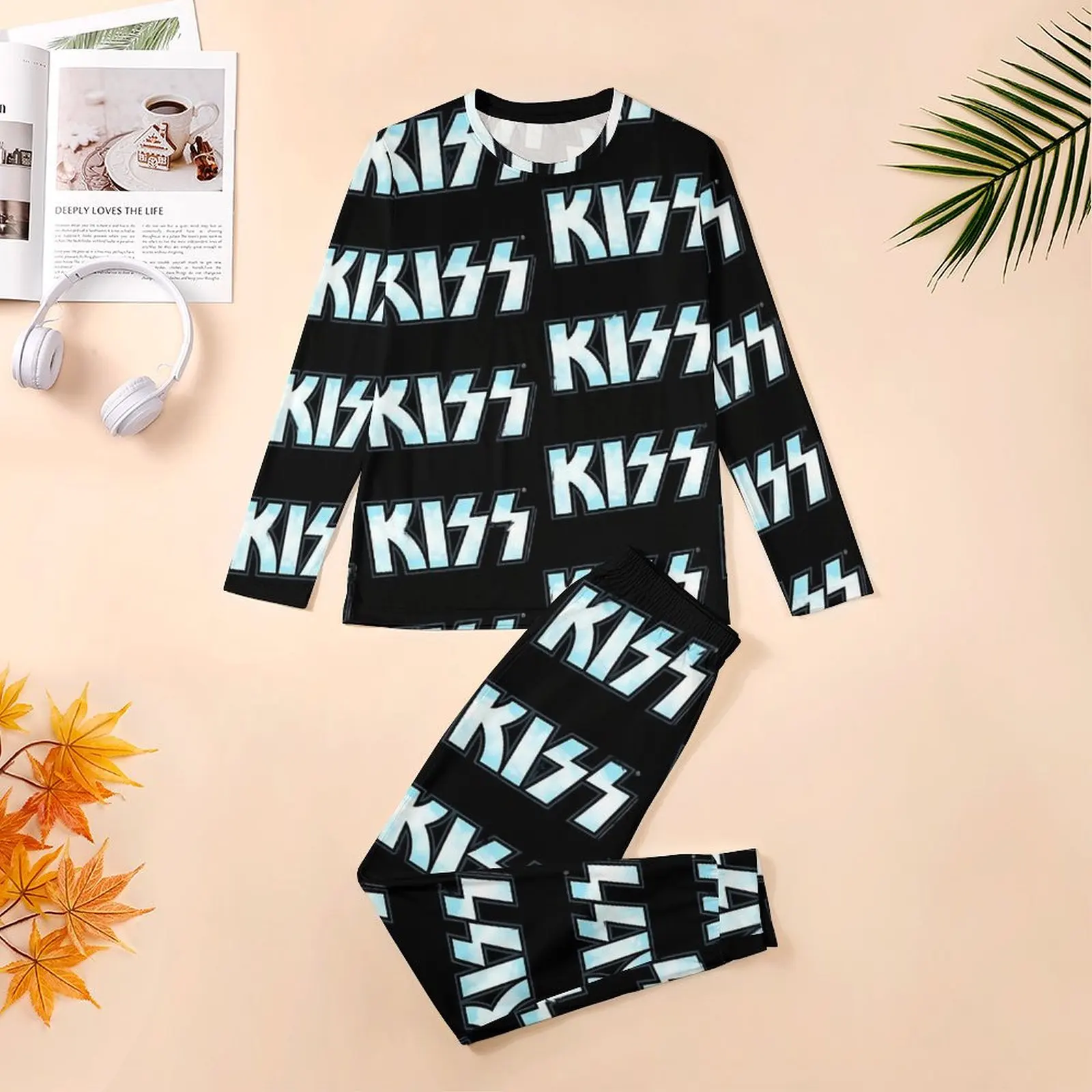 Blue Kiss Band Logo Pajamas Long Sleeve Rock Band 2 Pieces Home Pajamas Set Autumn Men Printed Elegant Oversized Sleepwear