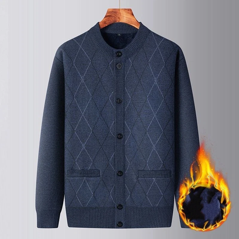 

Middle-aged Elderly Sweaters Autumn Winter Coats Men's Velvet Knitted Warm Sweaters Thickened Cardigans