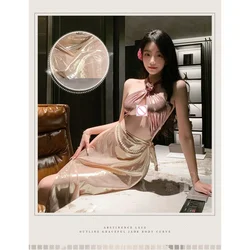 【Sexy Lingerie】Ethnic Style Rose Embellished Long Skirt Set - Alluring & Seductive Nightwear for Women