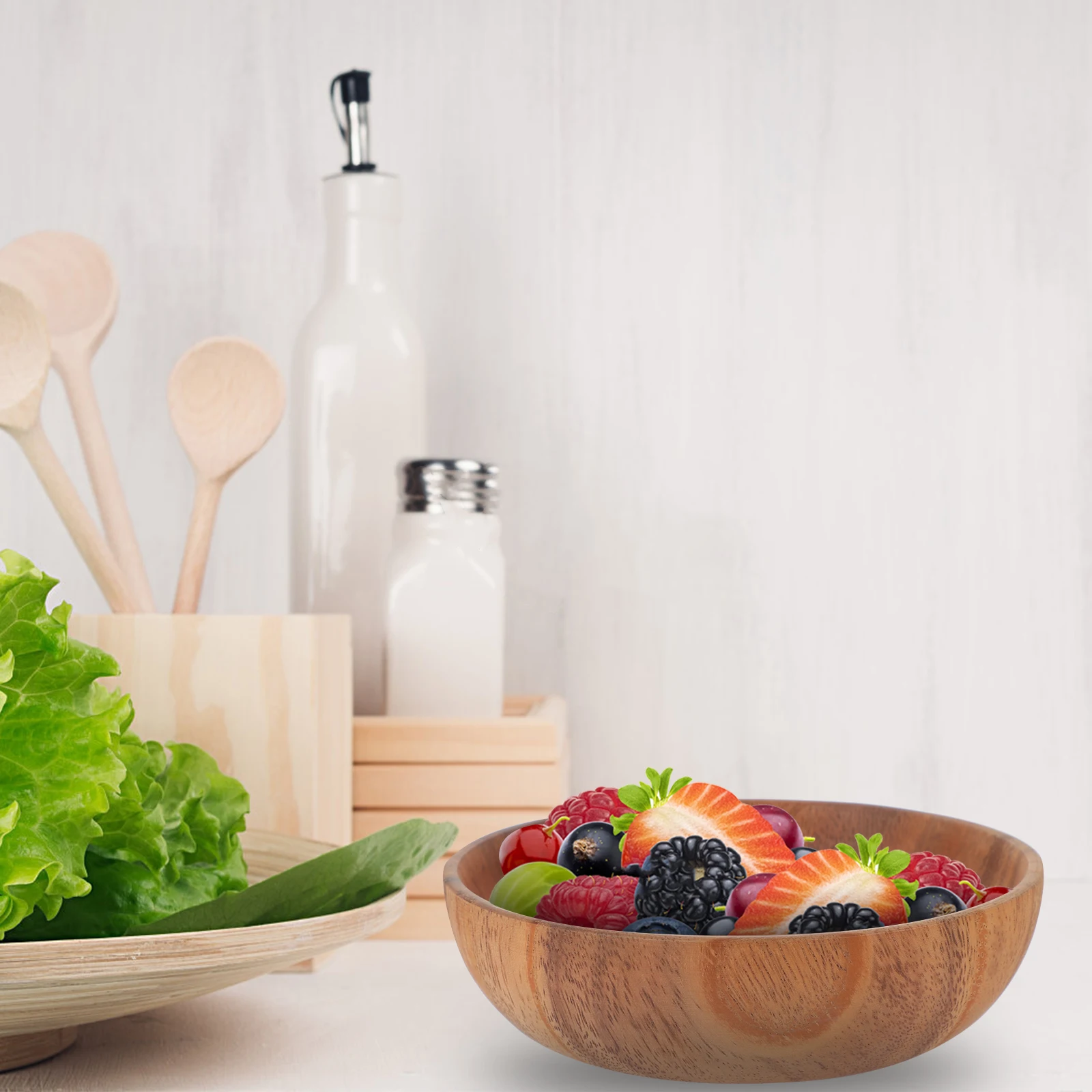 

Wooden Plate Round Shaped Food Serving Decorative Salad Snack Plates Condiment Containers Versatile Home Use Kitchen
