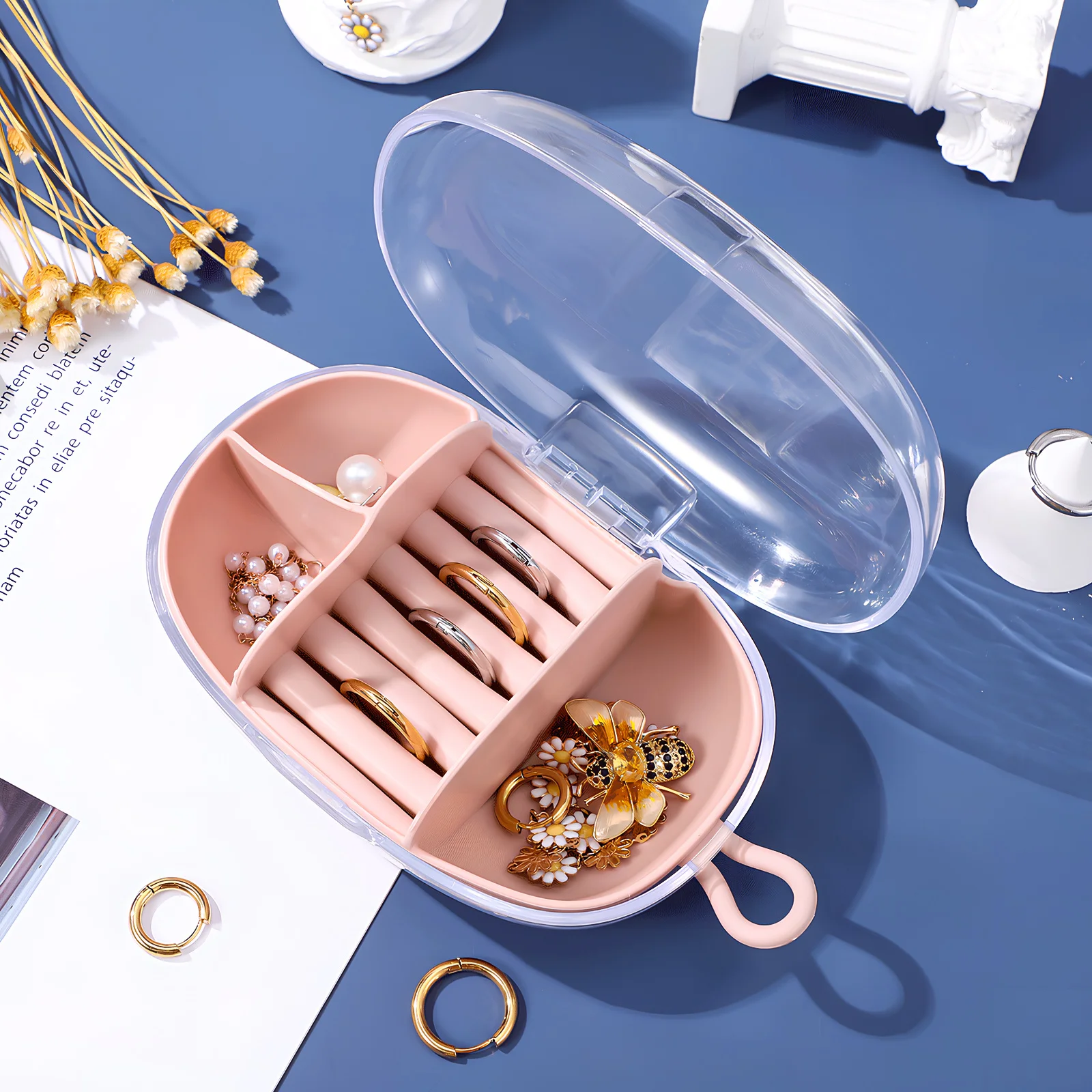 Portable Travel Jewelry Box Mini Organizer Case Compact Storage Holder for Rings Necklaces Earrings Clear Display