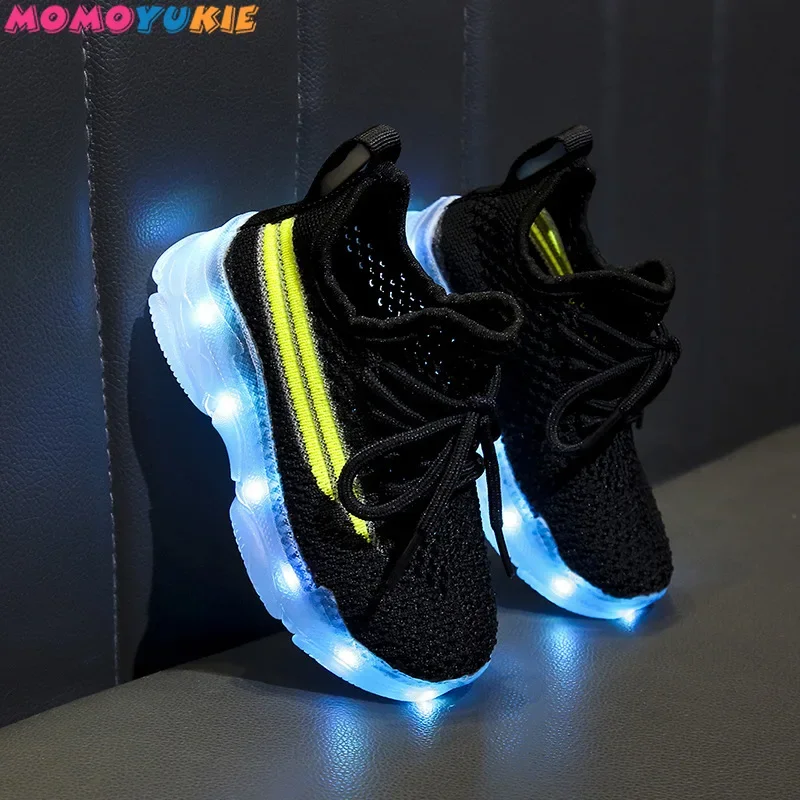 Children\'s LED Lights Breathable Girls Running Shoes Boys Soft Sole Luminous Sports Shoes Baby Sneaker Spring and Autumn New