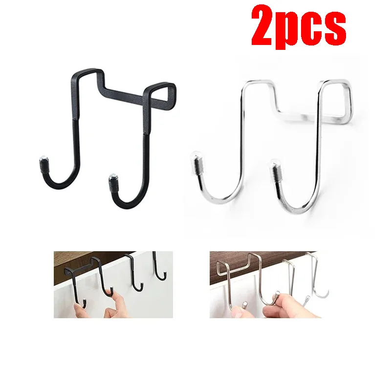 Double S-Type Hook Stainless Steel Cabinet Door Multi-Purpose Hook Towel Hanger Hat Holders Clothing Storage Racks Bathroom Tool